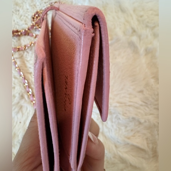 Chanel Coco Pink bifold WOC wallet on chain w Gold Accents & charm vintage - Picture 15 of 16